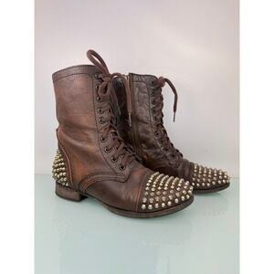 Steve Madden Tarnney Brown Studded Leather Combat Boots Womens 6.5 Edgy Punk Y2K